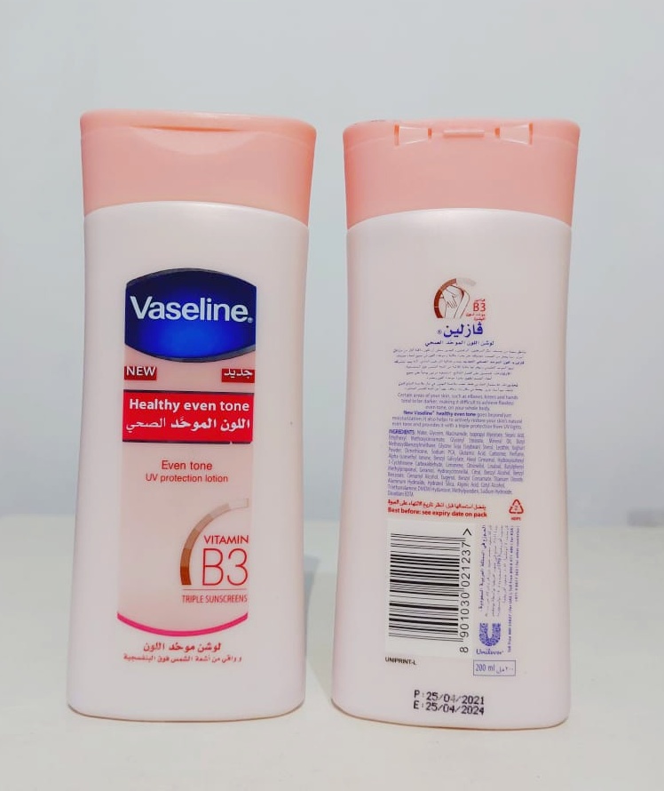 Healthy Even Tone Vaseline  (vhet) with Vitamin B3 and UV Protection 200 Ml Lotion. 