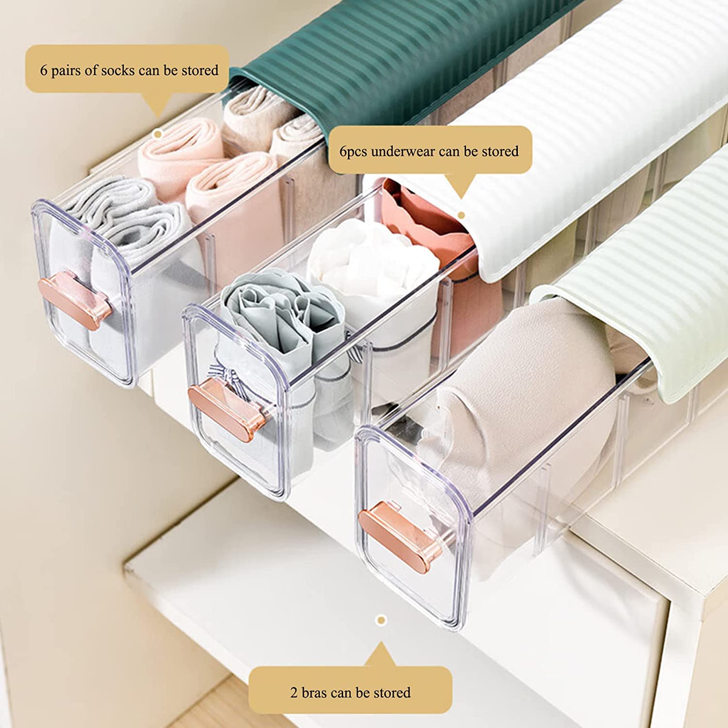 Drawer Underwear Organizer Divider, Wall Mount 6 cell Drawer Storage Boxes, Acrylic Organizers for Lingerie, Socks, Ties, Data Cable, Spices Organization Wardrobe, Undergarment Holder Stand (TLS). 