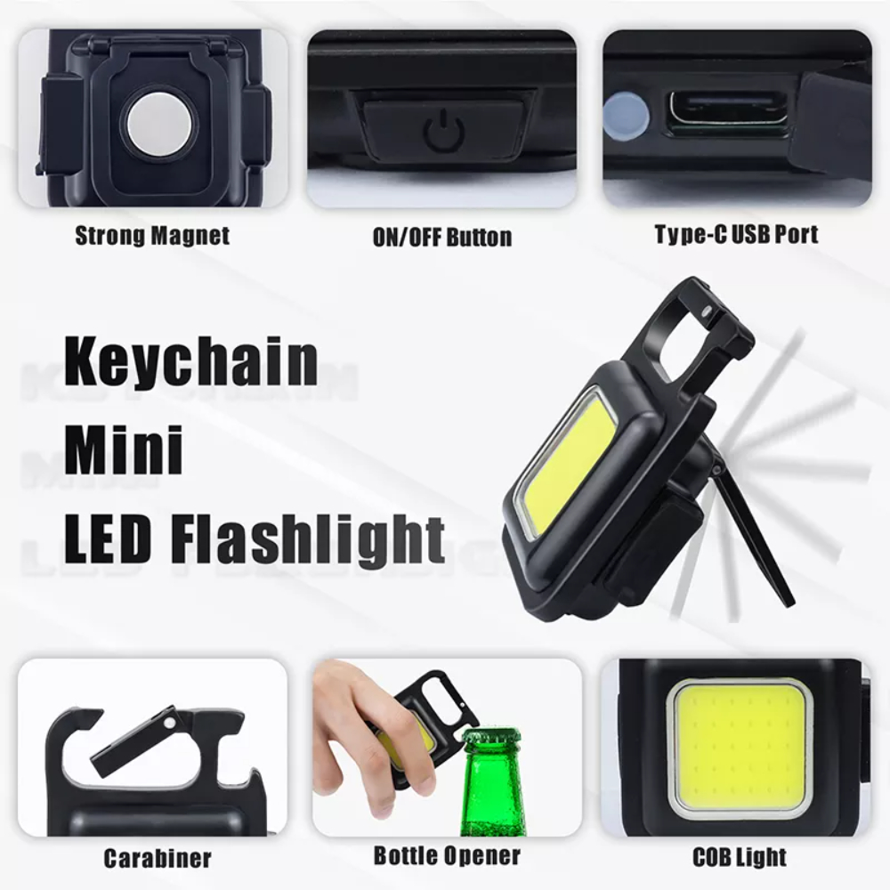 Mini Magnetic COB Keychain Light Lumens Bright USB Rechargeable Flashlight 3 Light Modes Portable Folding Bracket Work Lamp. 