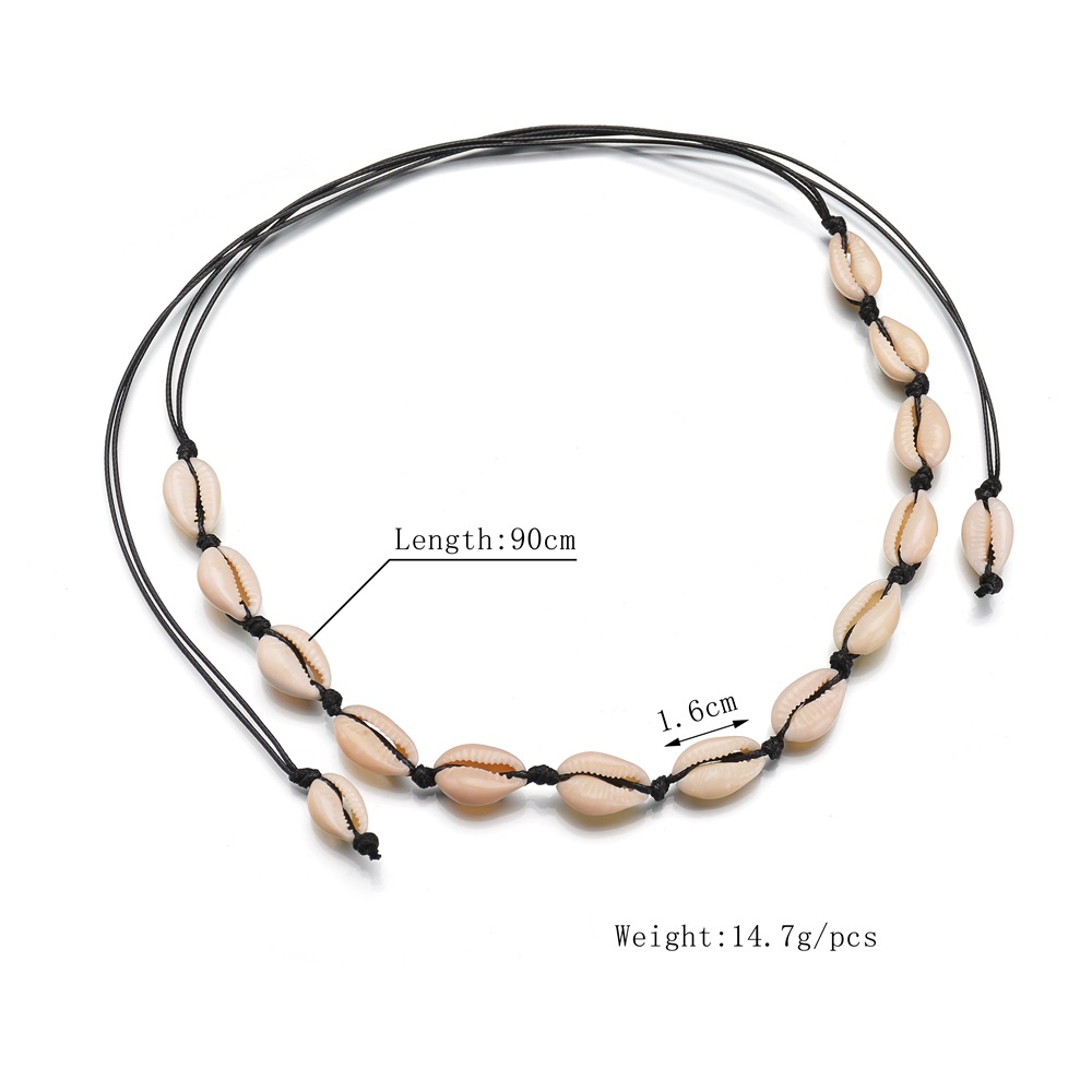 Boho Bohemian Natural Seashell Necklace -Braided Rope Sea Shell Pendant Chain Choker Necklace- Women Beach Jewelry. 