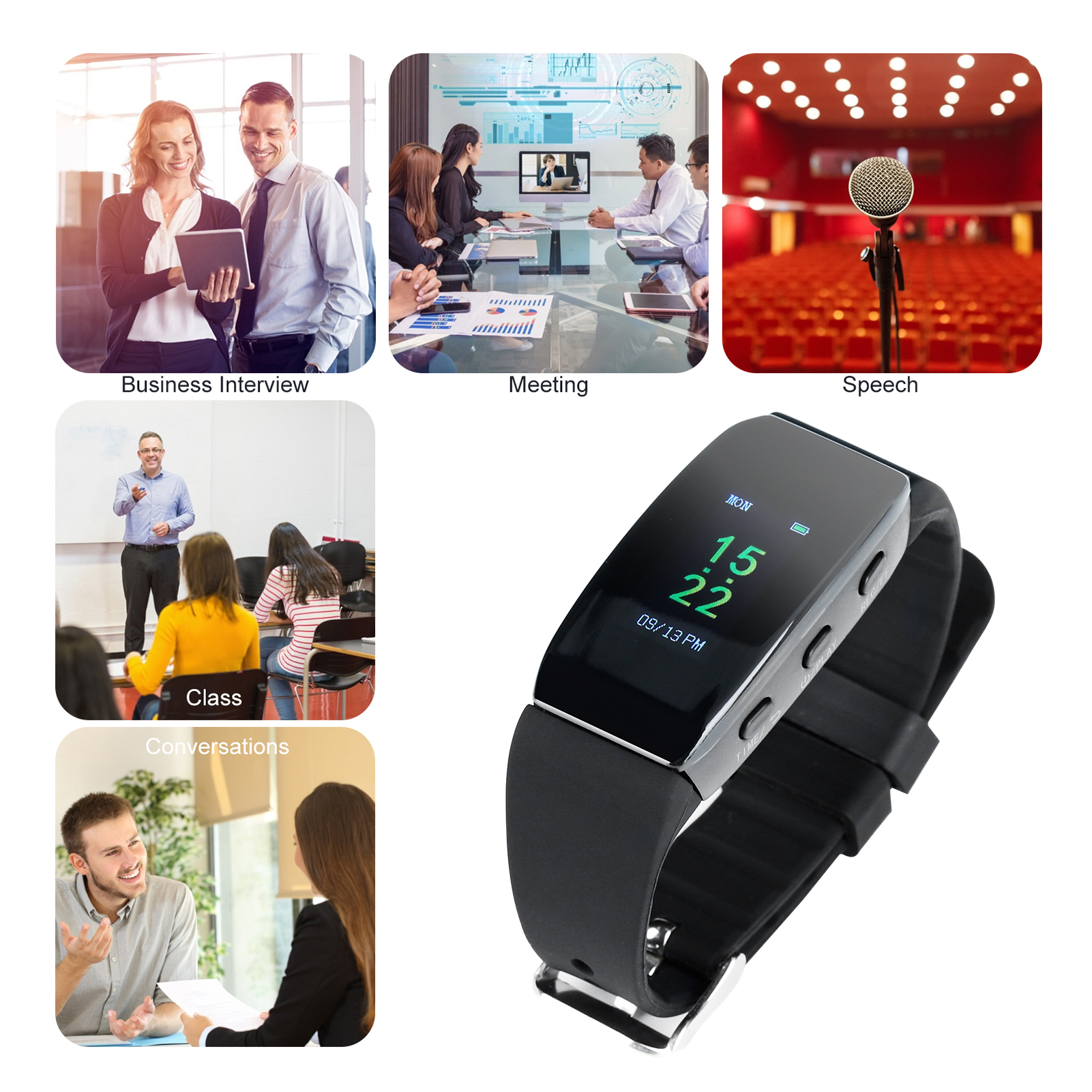 16GB Digital Voice Recorder Watch Audio Dictaphone with Color Screen Display Detachable Wristband MP3 Music Player Voice Activated Recorder Support Date and Time Setting/Password Protection. 