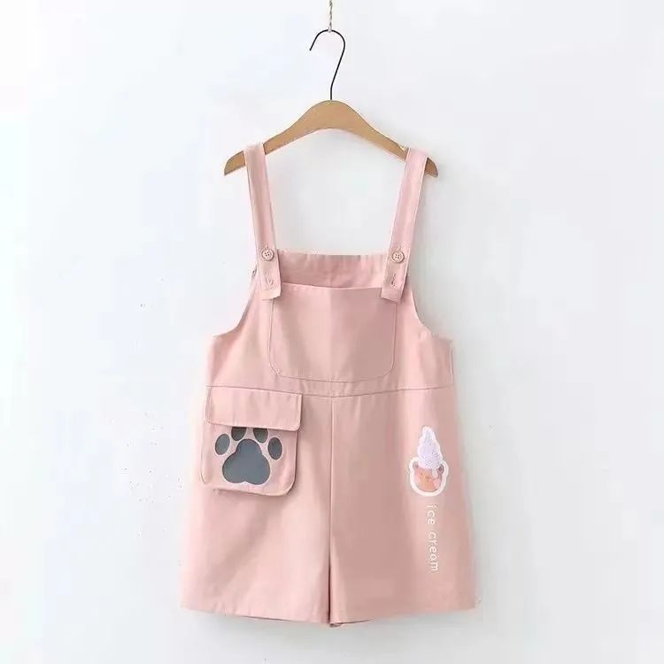 Single/Set Japanese Style Soft Girl Cute Embroidered Loose-Fitting Overalls Summer Student Fresh Casual Shorts. 