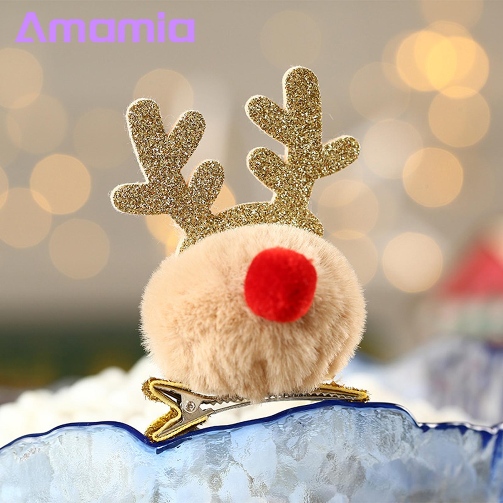 Amamia Fawn Hairpin All-match Christmas Antler Hair Ball Hair Clip. 