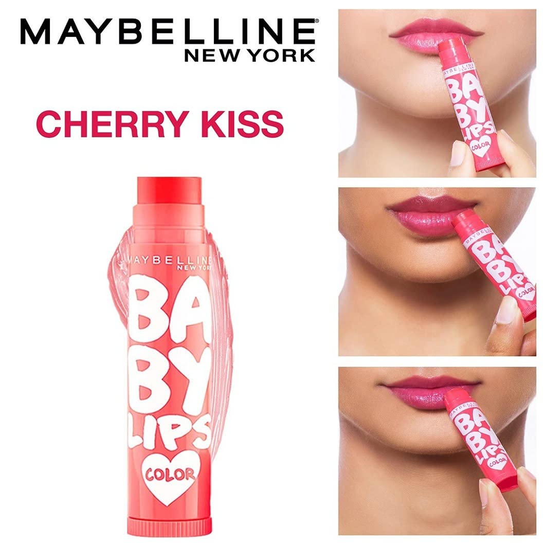 Maybelline New York Lip Balm, With SPF, Moisturises and Protects from the Sun, Pink Lolita & Baby Lips Cherry Kiss, Baby Lips, Pink Lolita, Cherry Kiss, 4g. 