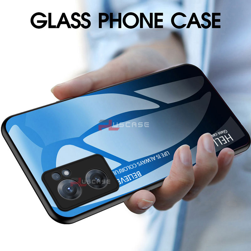 PlusCase for OnePlus Nord CE 2 5G Case Glass Hard Gradient Painted Shockproof Phone Back Cover. 