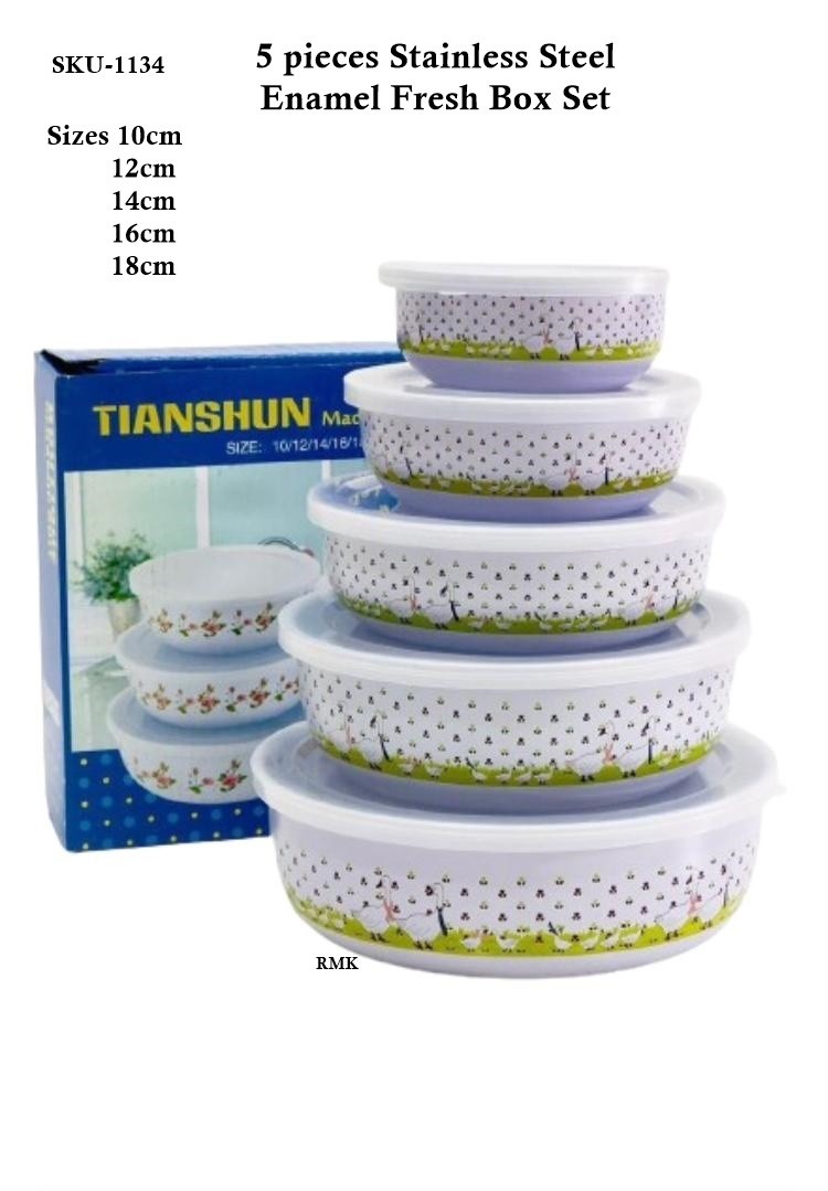Enamelware Storage Bowl Set /Food Container 5pcs. 