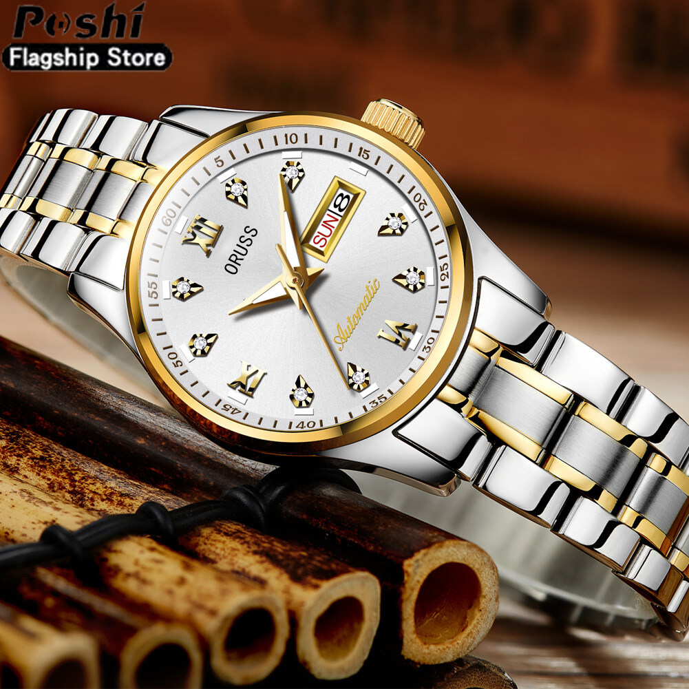 【WEJA】 Relo Buy 1 Take 1 couple watch for men and women automatic Date  water proof Quartz Watches Fashion Elegant Stainless Steel luminous display gold Casual Ladies wristwatch. 