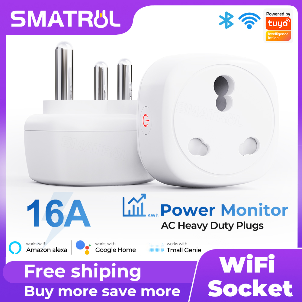 SMATRUL - Tuya Smart Socket - 3 Pin 16A Plug - With Power Monitor ...