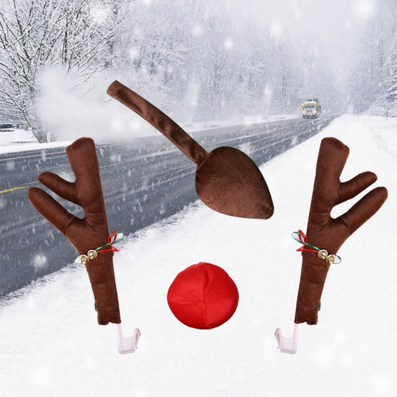 Reindeer Decoration Car Vehicle Nose Horn Costume Set Rudolph Christmas Reindeer Antlers Red Nose Ornaments Elk Antlers. 