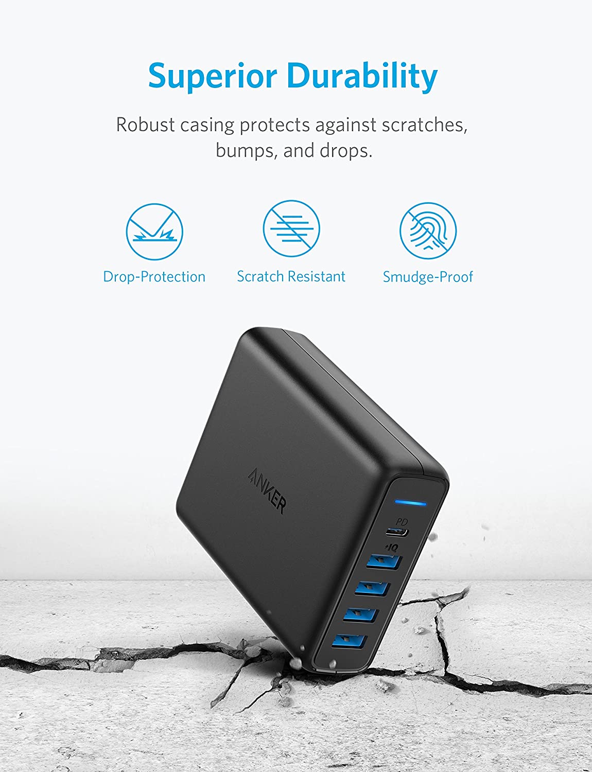 Anker Premium USB C Wall Charger, 60W 5-Port Desktop Charger with One 30W Power Delivery Port for MacBook Air 2018, Ipad Pro 2018, S10, and 4 Poweriq Ports for iPhone Xs/Max/XR/X/8, S9/S8 and More 100% Genuine ( 06 Months Official Warrenty ). 