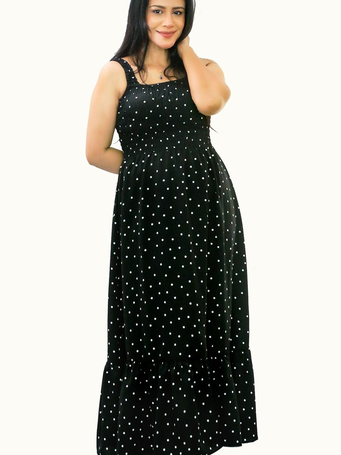 Full Smock Dot Design Women Long Frock. 