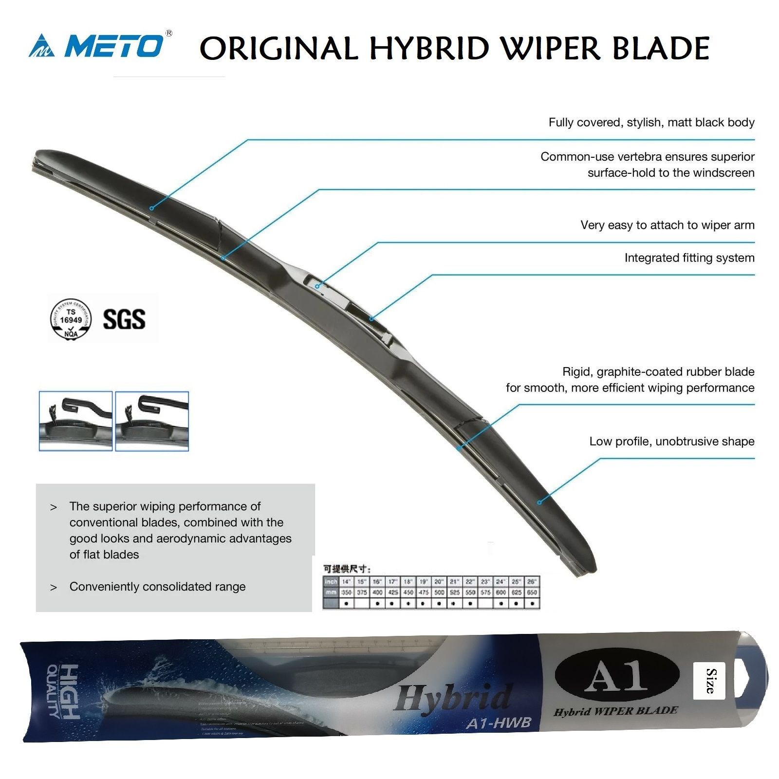 TOYOTA COROLLA 141 A1-METO HYBRID FRONT WIPER BLADES PAIR. 