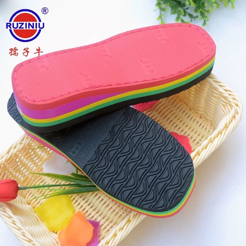 Raccoon Cow Rubber Rainbow High Heel Wedge Thick Muffin Sole Hand Slippers Sole. 
