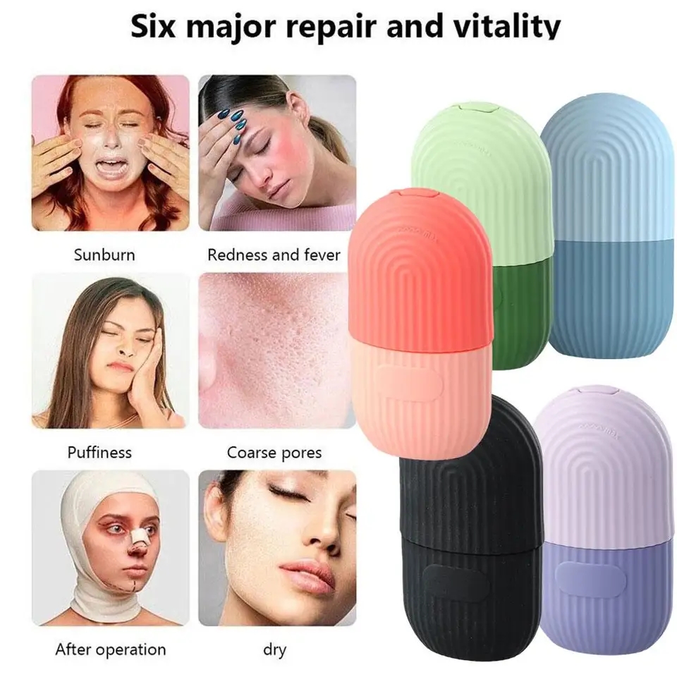 Ice Roller for Face and Eye Reusable Ice Face Roller Ice Cube Mold Puffiness Relief Tighten Skin Silicone Ice Cube Massager for Brightening Skin Anti- wrinkles Reducing Acne Skin Scrubber With Ice Roller For Face,3 IN 1 Ice Roller for Face Massager, Face. 