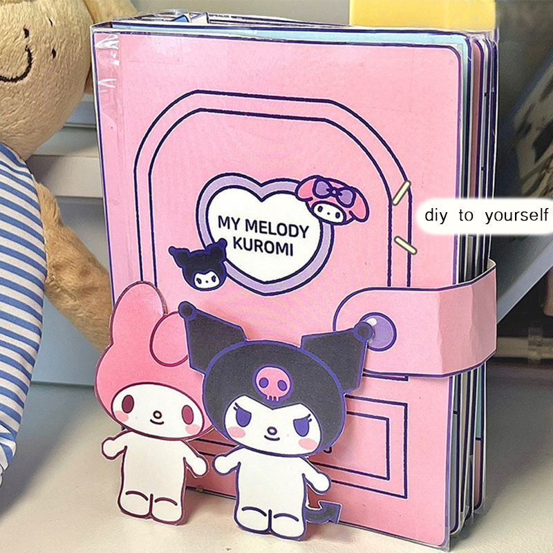 Sanrio DIY Quiet Book Kuromi Cinnamoroll Melody Handmade Semi-Finished Products Toy Sticker Book Girl Gift Educational Toy Pizazzazz