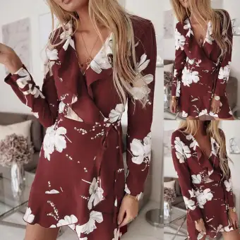 Women S Casual Long Sleeve V Neck Printed Party Wedding Guest