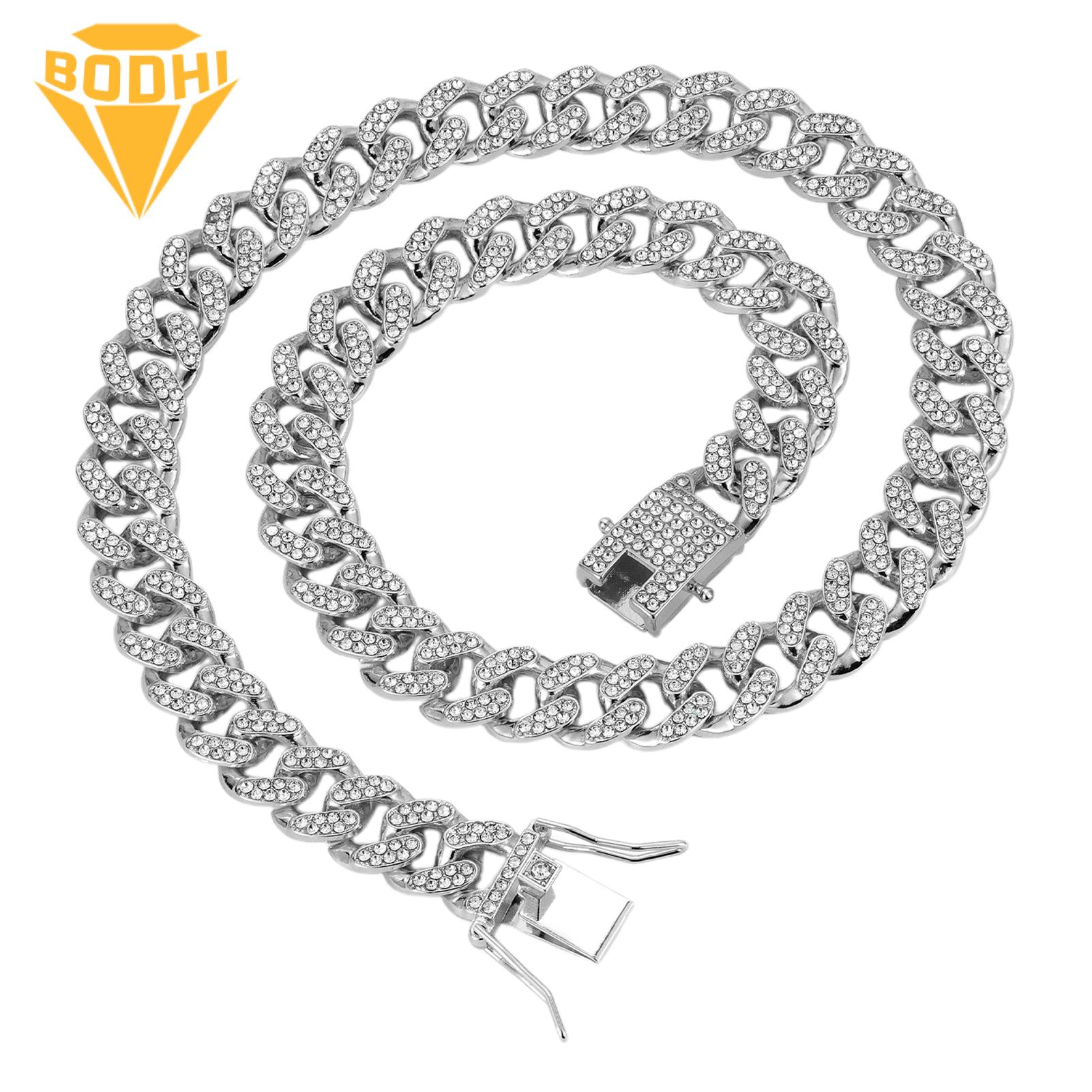 Hypoallergenic Necklace Men's Cuban Link Chain Necklace Hip Hop Bling Rhinestone 13mm Thick Chain Fashion Jewelry Gift Style Metal Necklace. 