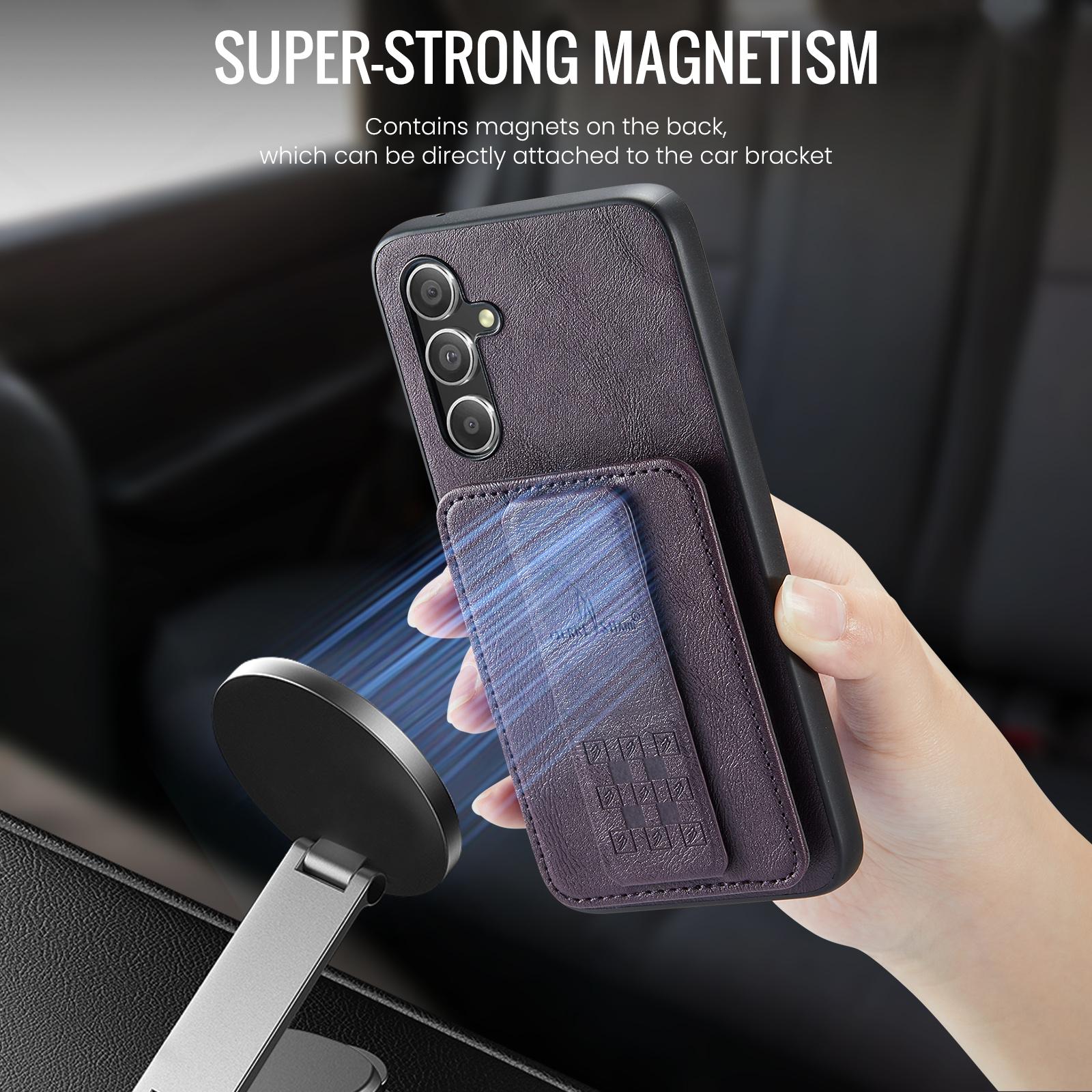 (New product) Fierre Shann FS-024 Oil Wax Cow Leather Card Holder Back Phone Case For Samsung Galaxy S25 5G/Samsung Galaxy S25 Ultra 5G/Samsung Galaxy S25+ 5G. 