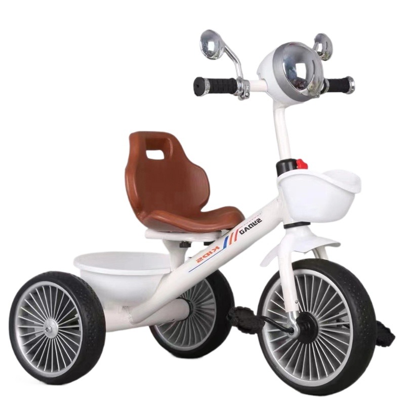 LazyChild 2024 New Creative Children's Pedal Tricycle Bicycle Push Stroller Baby Three-Wheeled Children's Bicycle with Music and Lights Model TS1988 White