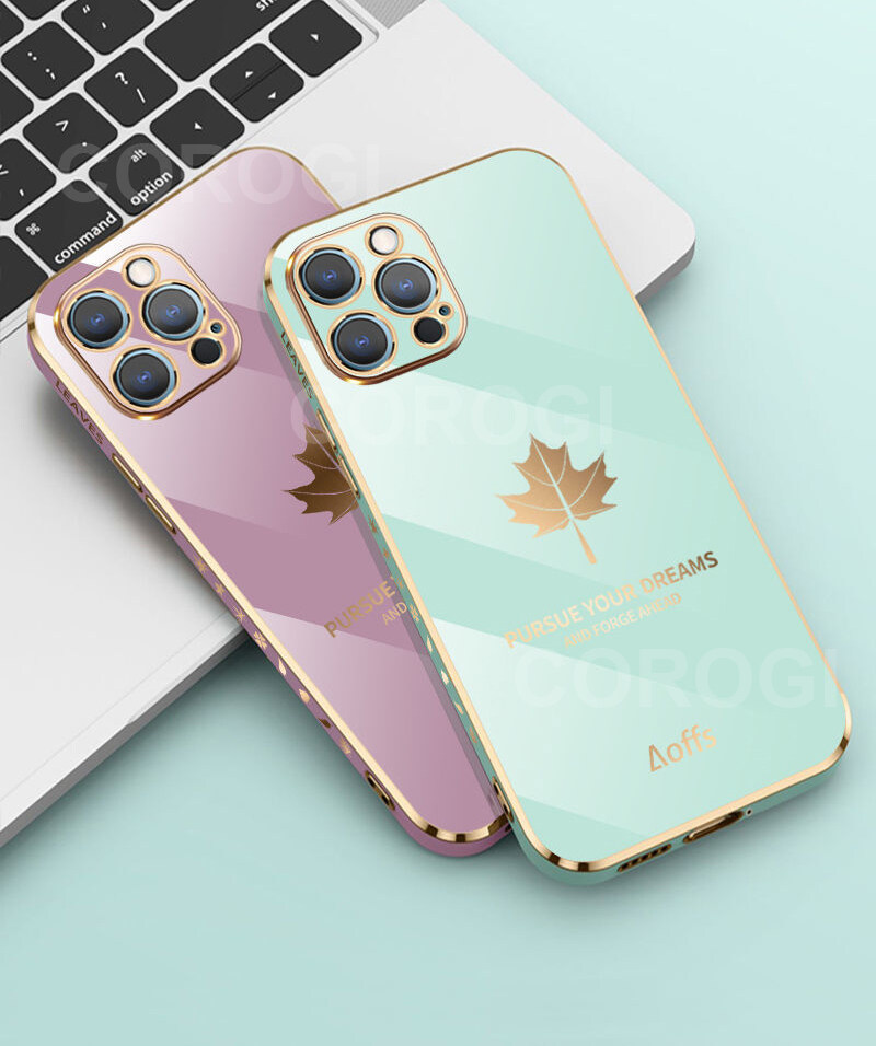 LECOMES for Huawei Y6 Prime 2019/Huawei Y6s Back Cover + Free Lanyard Luxury 6D Plating Shiny Maple Leaf Protective Case Square Bumper Soft Silicone Mobile Phone Cases. 