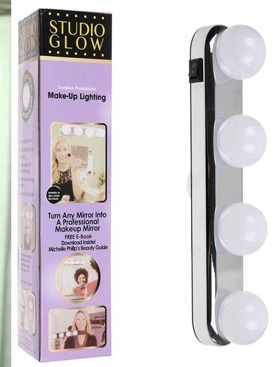Wireless Portable LED Vanity Mirror Lights, Studio Glow Vanity Make-up Light Natural Light for Makeup Dressing Table with 4 LED Bulbs, Professional Studio Glow Battery Powered Mirror Light. 