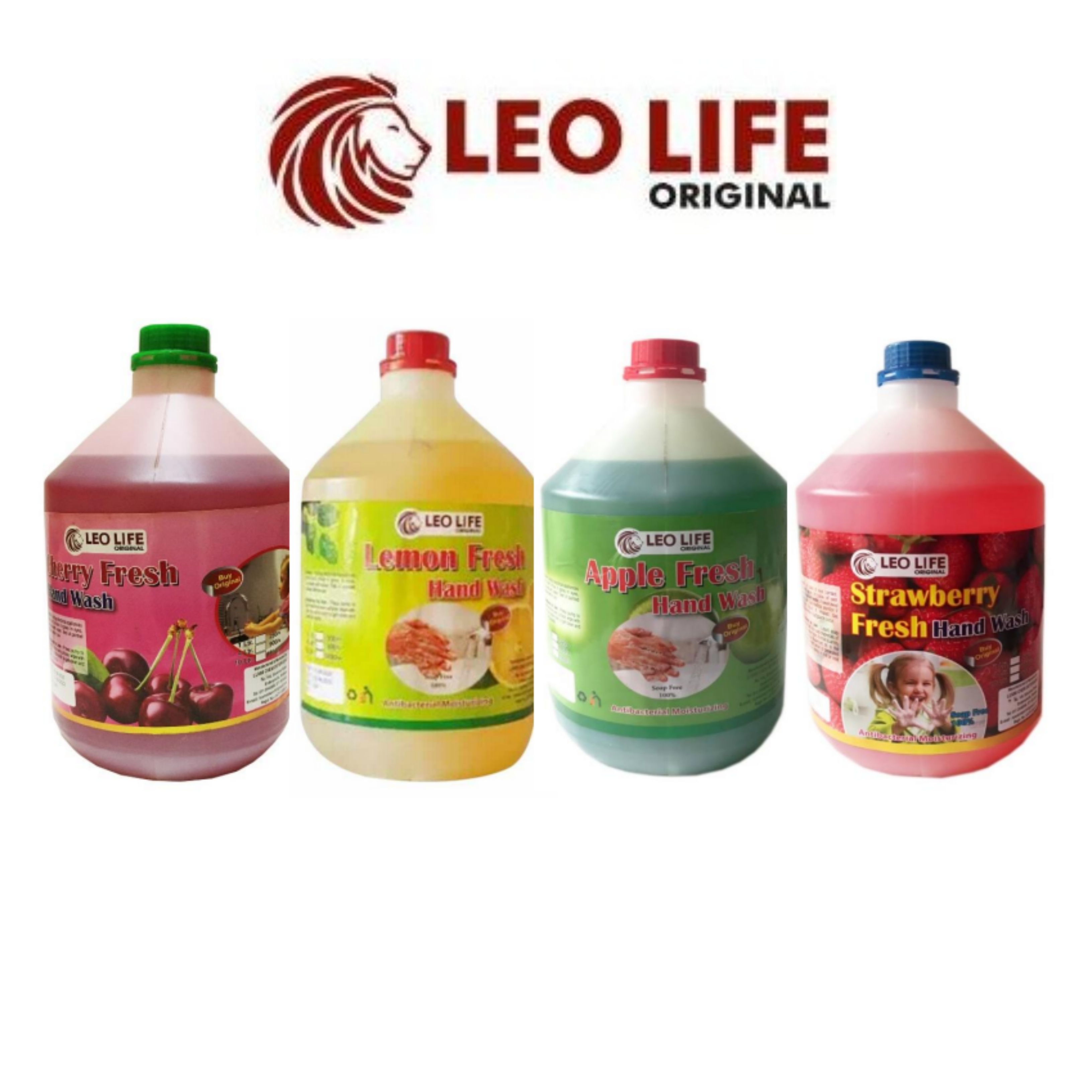 Mega Deal Cherry Apple Lemon & Strawberry Fresh Hand Wash 4L Antibacterial Moisturizing 100% Soap Free Liquid Hand Cleaner Fights Bacteria and Viruses.