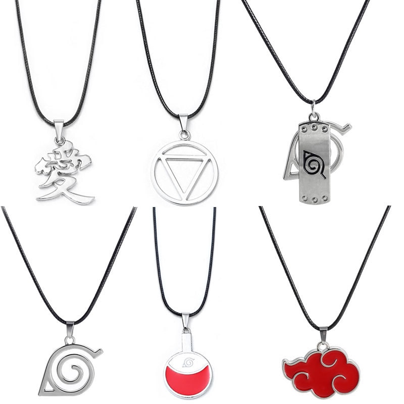 Anime Naruto akatsuki Cosplay Necklace Uchiha Sasuke Gaara prop Accessories Village of Kino Hagakure Sign Jewelry Props Action Figures. 