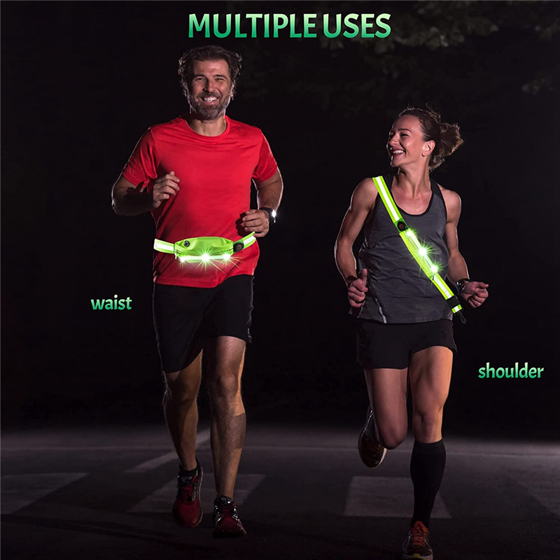 LED Reflective Belt Sash for Walking At Night,Rechargeable LED Light Up Running Belt for Runners Walkers,Blue. 