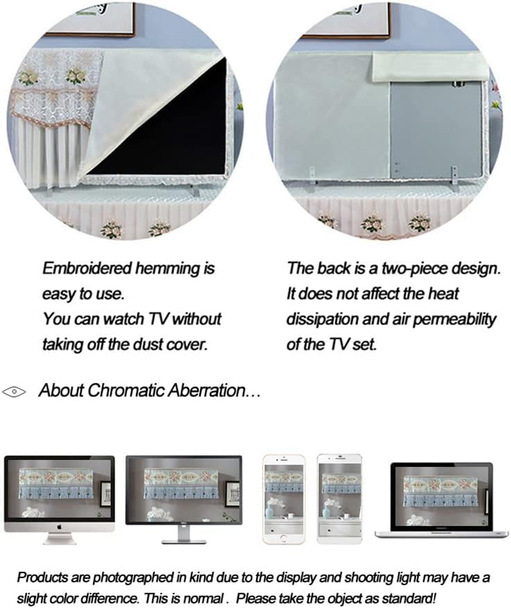 Indoor TV Cover White, Dust and Decorative TV Covers Lace, Flat Screen Protector, Exquisite Living Room Decorations, LCD TV Cover Cover towel  37-40 inches,50-55 Inches. 