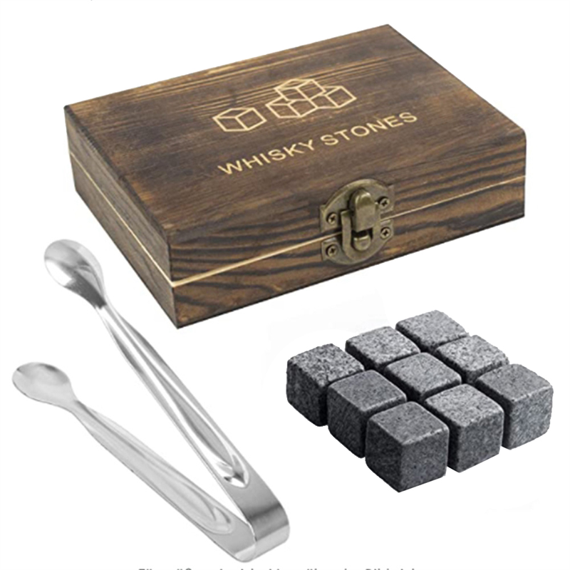 WHISKY STONES Whiskey Stones Frozen Ice Stone Granite Whiskey Rocks Set 9 with Wooden Box Reusable Cooling Ice Cubes