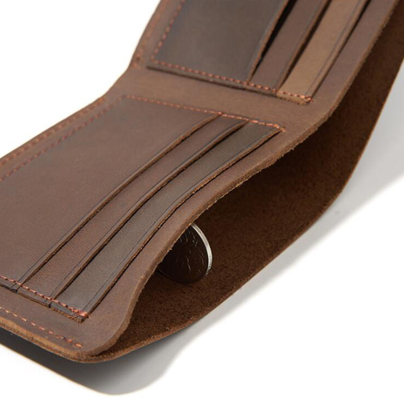 【ZIME】 Casual  Handmade Men Wallet Original  Cow Leather Purse Small Horizontal Bifold Wallet for Men. 