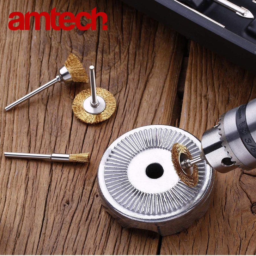 Wire Wheel Brass Cup Brush Mini Precision Polishing Rotary Tool Set for Drill - 3 pcs - AMTECH. 