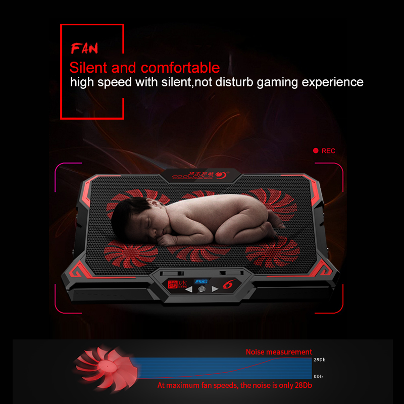 HXSJ 17 inch Gaming La-ptop Cooler Six Fan Led Screen Two USB Port 2600 RPM La-ptop Cooling Pad Stand. 