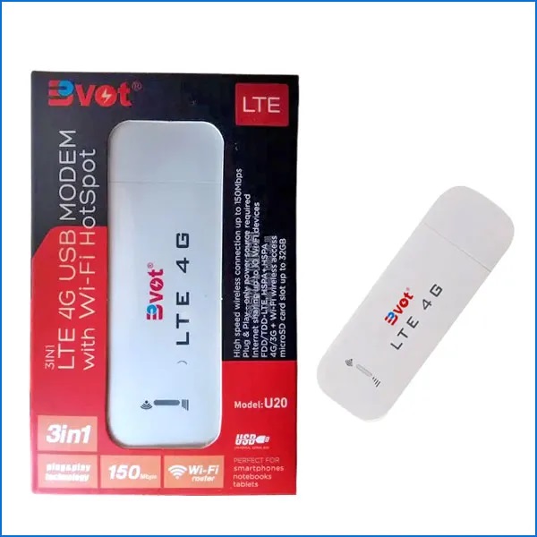 Original Bvot U20 4G LTE USB WIFI Portable Dongle + Router + Modem + Hotspot + WIFI 3 in 1 Plug & Play Wingle 150 Mbps. 