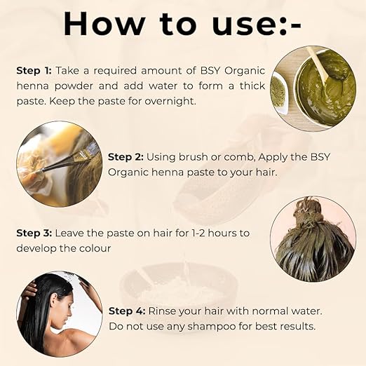 BSY Organic 100% Natural Henna Powder for Hair - 227g (Pack of 1), Mehandi Powder for Hair, Black Henna Powder for Hair, Herbal Henna Powder for Hair, Triple Sifted PowderFROM INDIA(NUZ). 