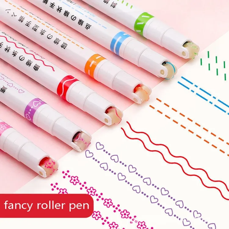 6 Pcs Linear Pen Roller Curve Highlighter Pens Set Of 6 Colored Cute  Outline Highlighters Pens