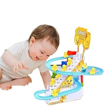 Funny Automatic Stair-Climbing Ducklings Cartoon Race Track Set Little Lovely Duck Slide Toy