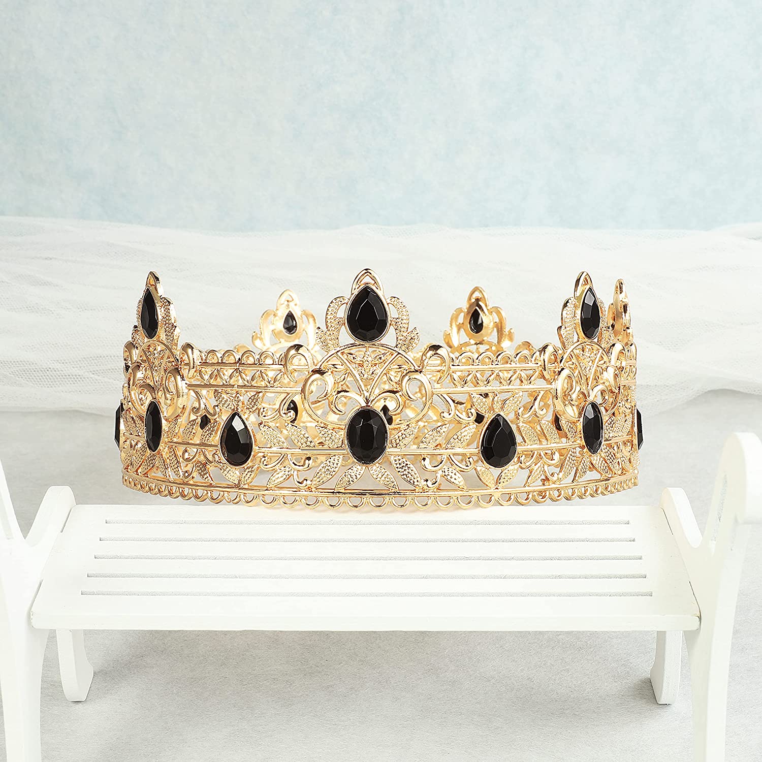 King Crown for Men, Birthday Crowns for Men Boys Vintage Royal Crown with Black Rhinestone,. 