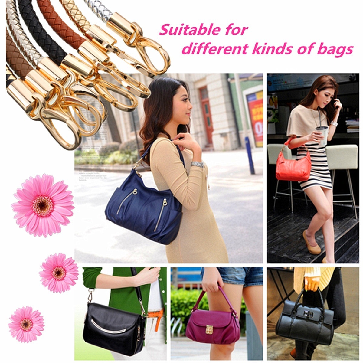 1PC 7-Colors PU leather Round DIY Shoulder Bag Purse Handle Replacement Handbag Strap