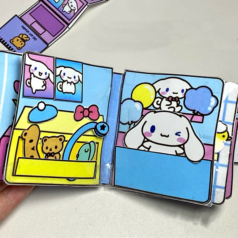 Sanrio DIY Quiet Book Kuromi Cinnamoroll Melody Handmade Semi-Finished Products Toy Sticker Book Girl Gift Educational Toy Pizazzazz. 
