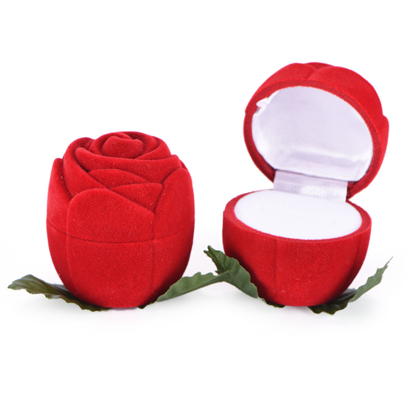 Red Rose Flower Velvet Jewelry Storage Box Engagement Ring Display Case Holder Hot Sale. 