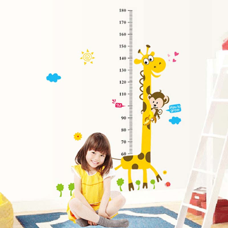 Kids Height Chart Wall Sticker Cartoon Animal Giraffe Ruler Room Decal Wall Art Sticker for Children. 