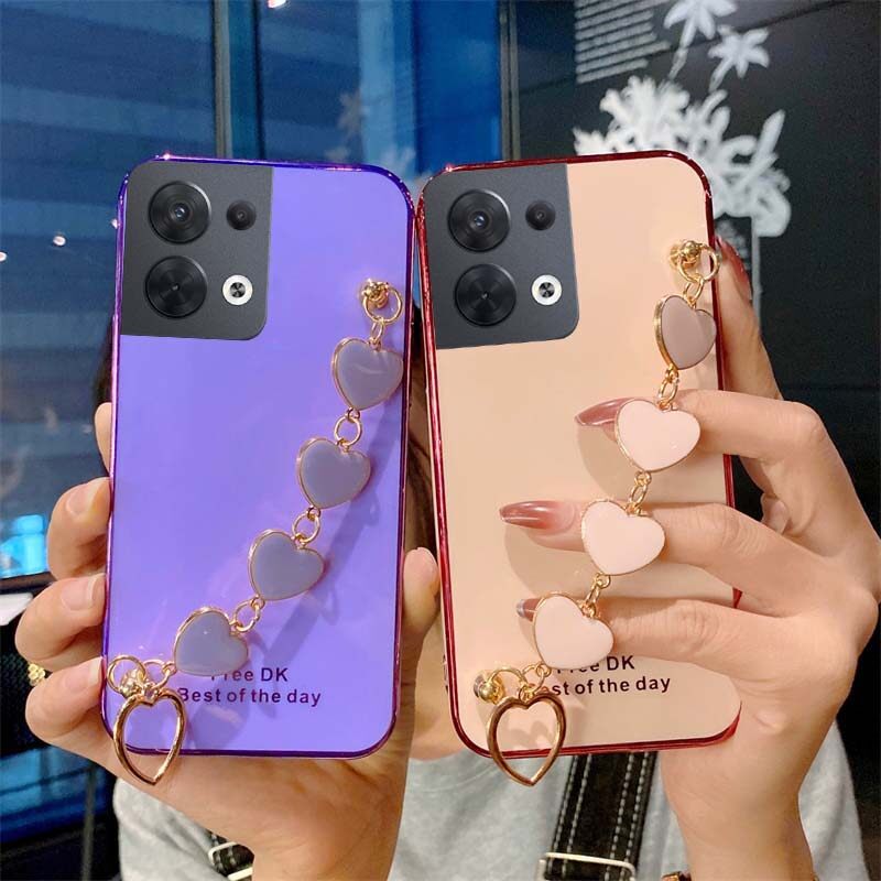 Phone Case For OPPO Reno 8 5G Back Cover Transparent Plating Electroplating Shiny Cases + Love Bracelet for OPPO Reno 8 5G Cover Casing. 