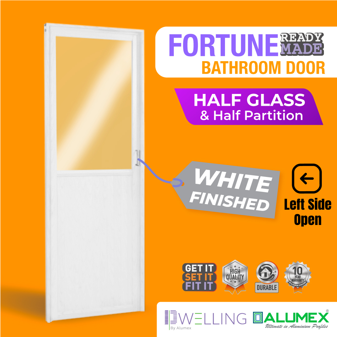 Fortune Bathroom Door - Half Glass and Half Panel. 