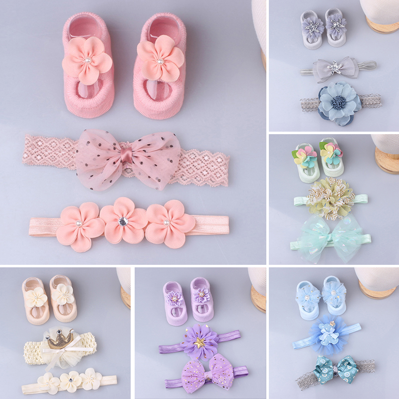 I Love Daddy&Mummy 3Pcs/Set Baby Girl Headband Socks Set Lace Flower Bows Newborn Hair Bands Headbands For Girls Turban Baby Hair Accessories