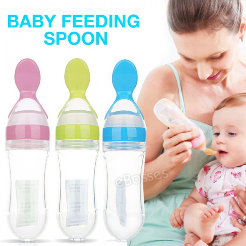 infant feeding bottle with spoon