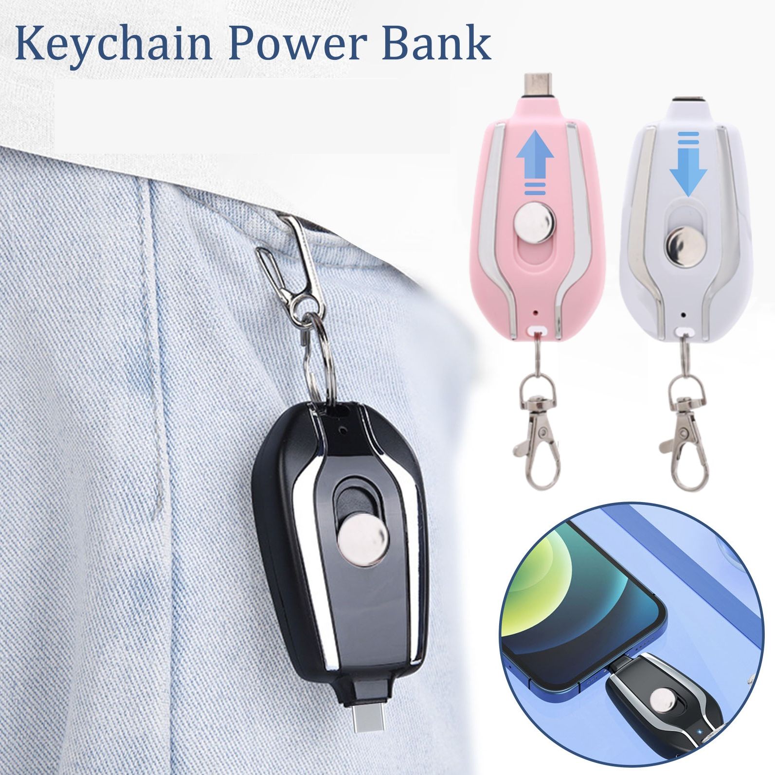 Mini Power Bank Portable Slim 1500mAh Powerbank for iPhone Lightning & Type C Mobile Phone Charging Emergency External Battery Pack Support Keychain Keytag Design Direct Plugin Charger 194396511 TecMall. 