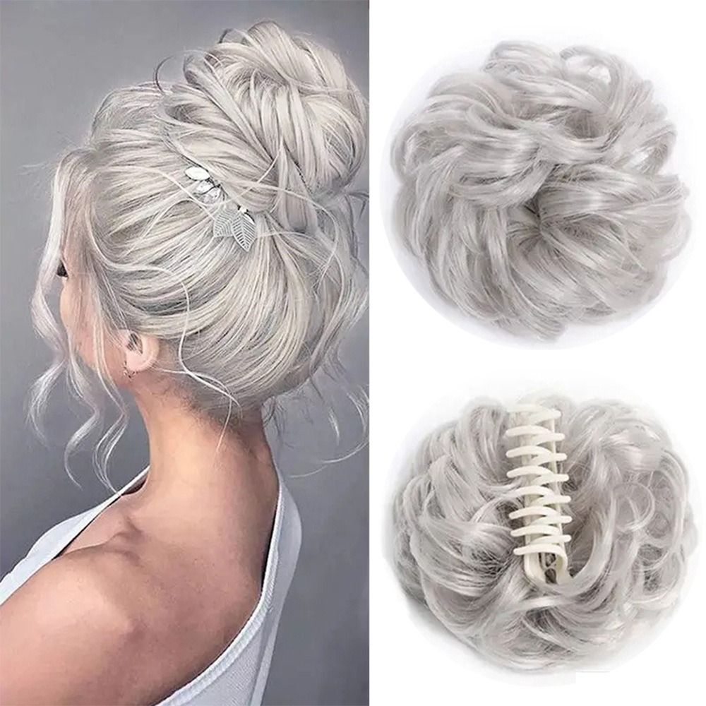 Wavy Hair Piece Messy Curly Hair Bun Invisible Hair Extensions Updo Synthetic Chignon Scrunchie Fake Hair Claw Clip Bun Women. 