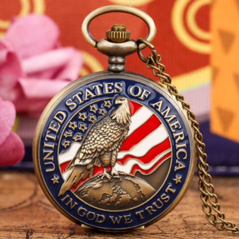 【FOOT SOFA】Classic American Presidential Torch Eagle Free Design pocket Watch for men and women Vintage quartz Arabic numerals