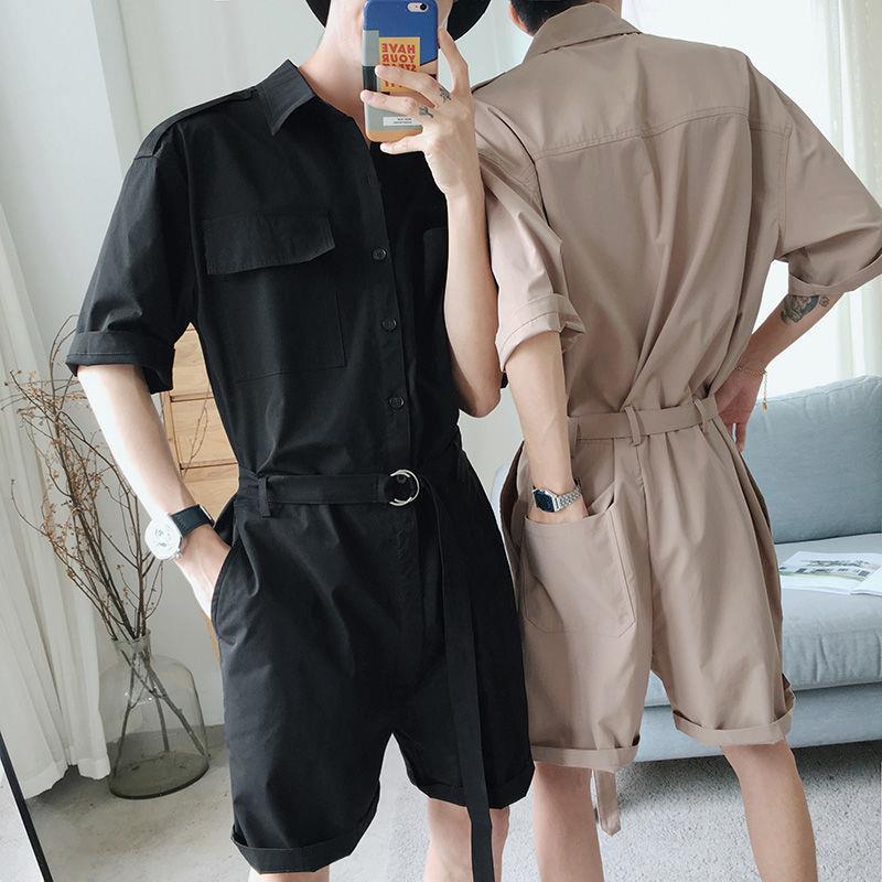 Internet Celebrity Jumpsuit Workwear Trendy Men 2019 Popular Suit Hip-Hop Fashionable Brand Loose Korean Style Trendy Summer Two-Piece Set